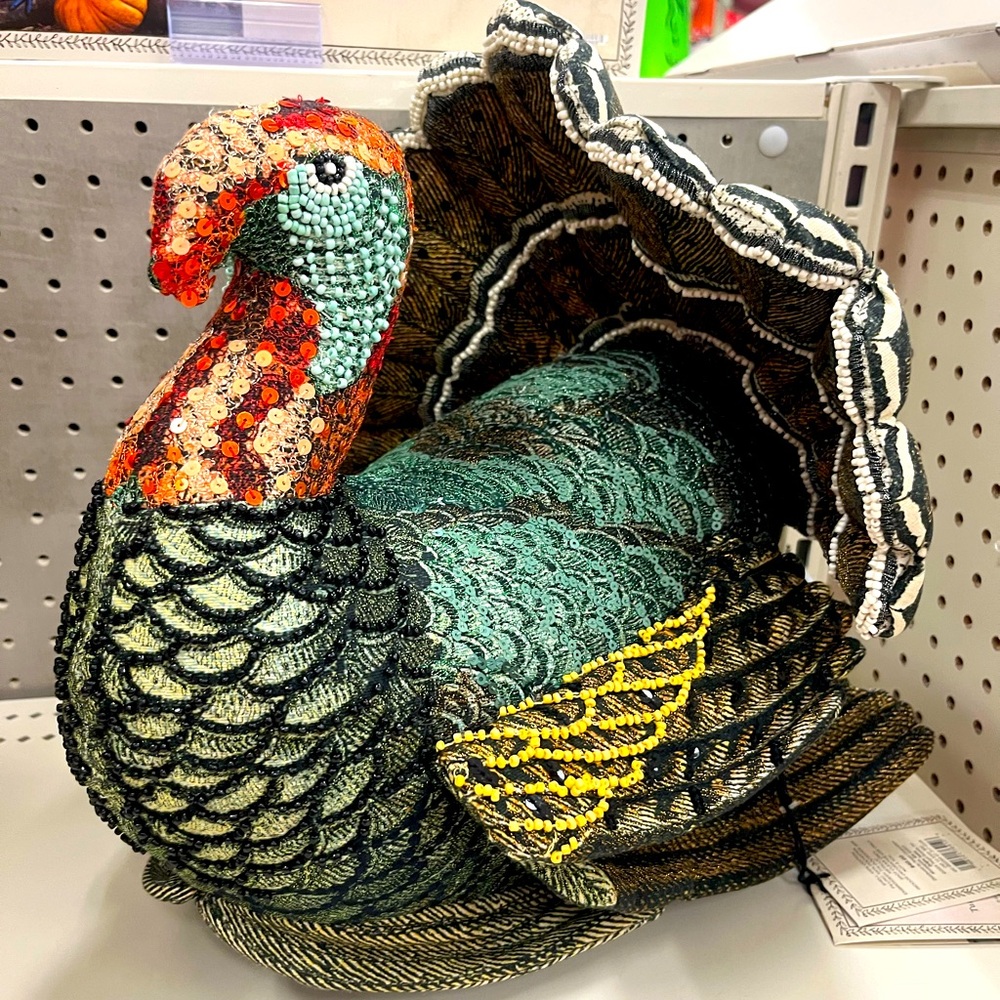 NWT 16"x15" Beaded Turkey Novelty Plush Pillow John Derian 2024 Target Exclusive